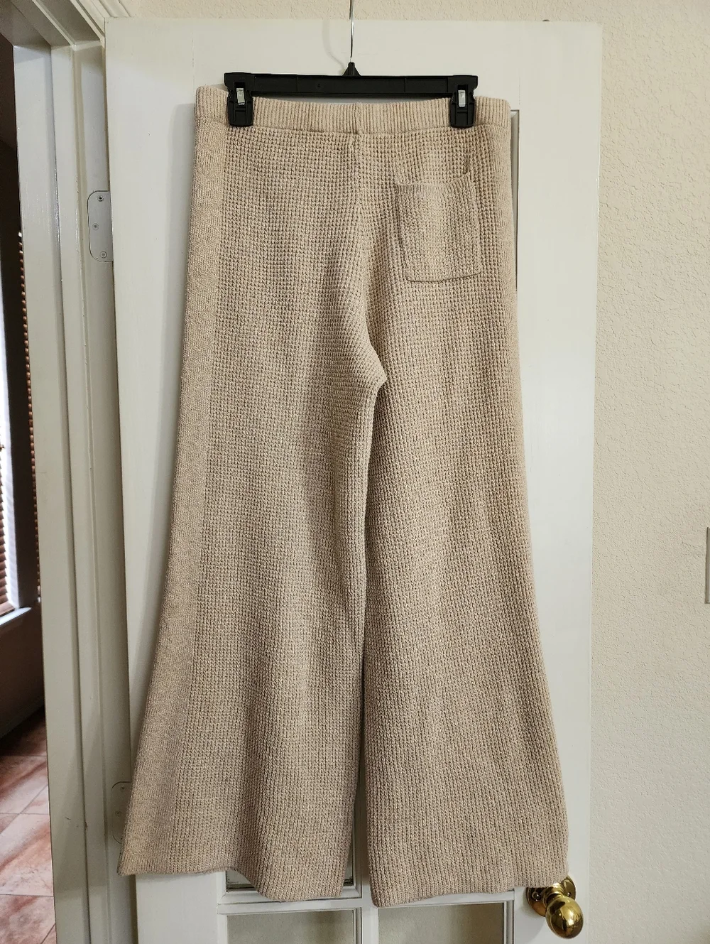 Aerie Waffle Knit Lounge Set M Beige Sweater Wide Leg Pants Cozy FLAW READ DESC - Picture 8 of 16